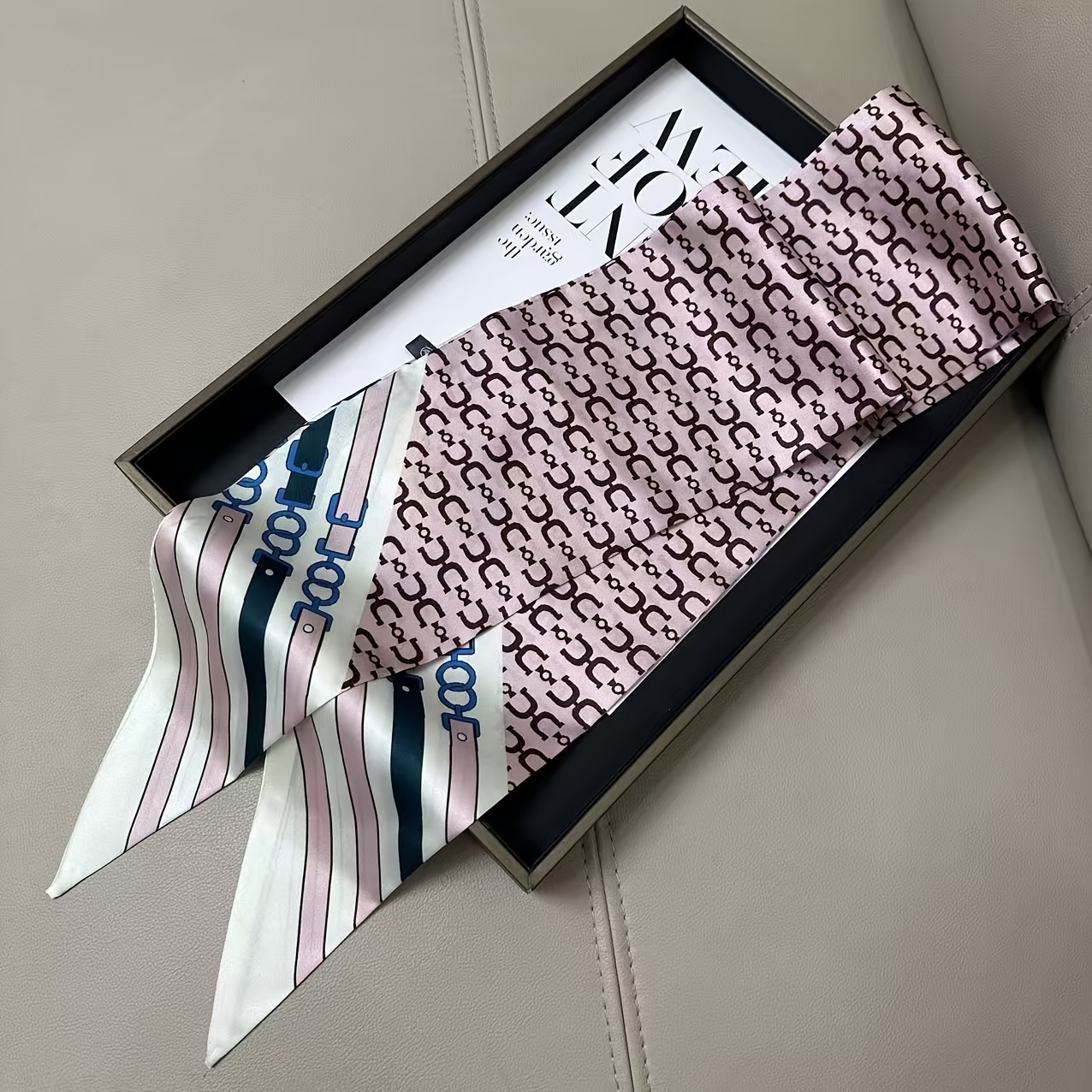 TEMU 1 Large Diagonal Floral Polka Dot Scarf With Double-sided Design, Versatile For Multiple Styles. Print Ribbon, Suitable For Daily /workplace