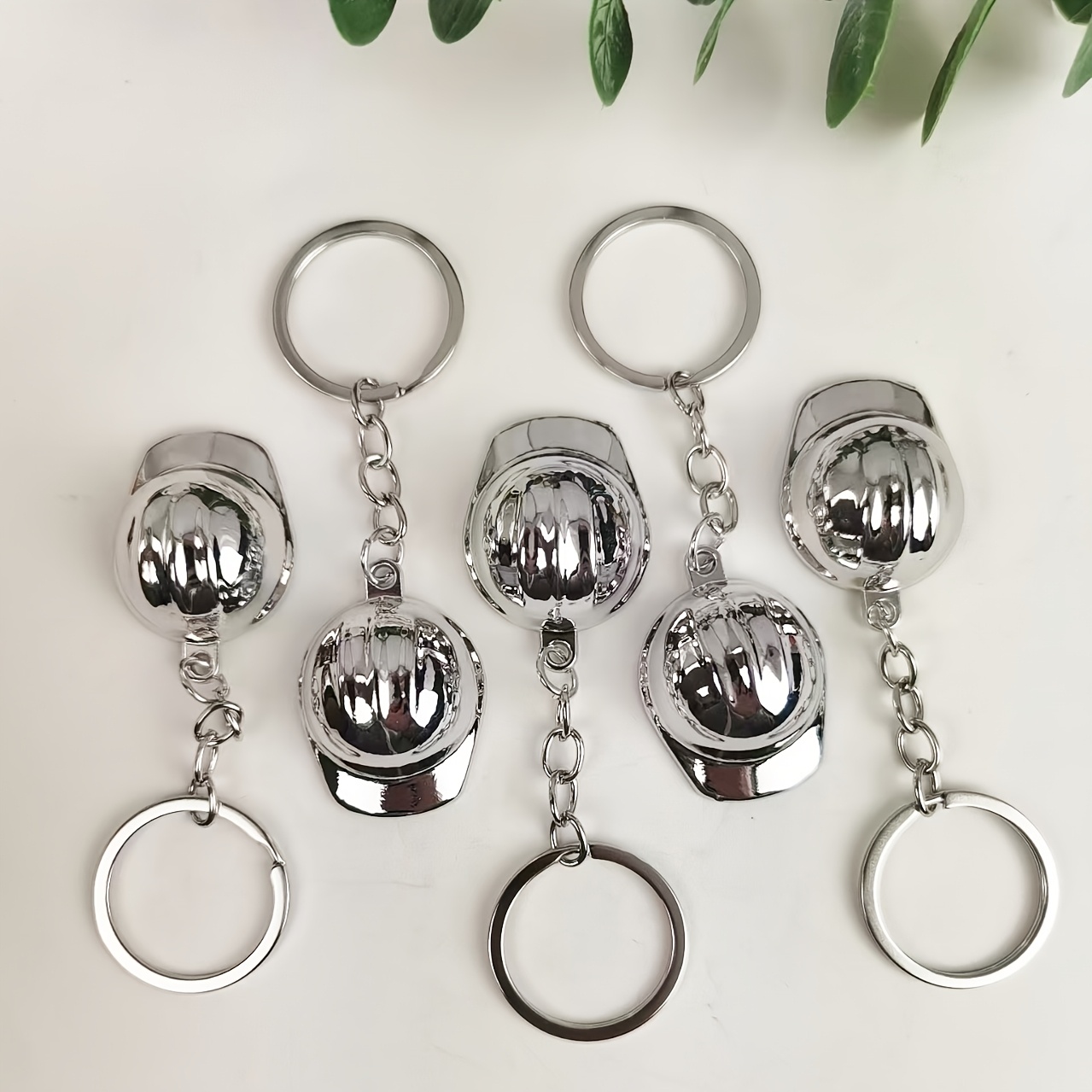 TEMU 5-pack Of Japanese And Korean Fashion Alloy Simulation Safety Helmet Keychains, Style Additions, Creative Popular Car Key Bag Decorations,