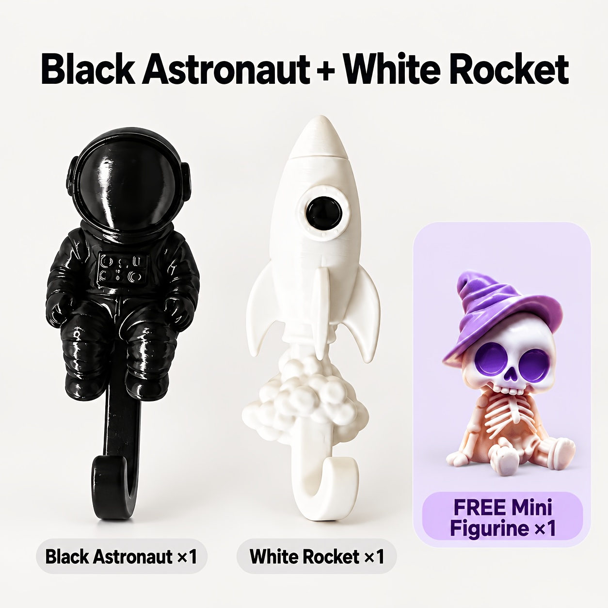 TEMU 3pcs Set (1pc Creative Astronaut And 1pc Rocket And 1pc Small Ornament) 3d Wall Hook, For Entrance, Bathroom, Bedroom, Living Room, Key Towel