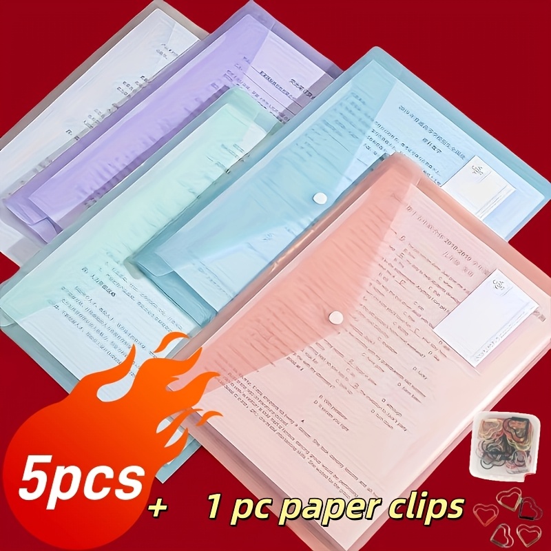 TEMU 10pcs/20pcs/5pcs A4 File Folder With Closure, Transparent Thickened Document Storage Bag, Suitable For Students And Office Use, Office File