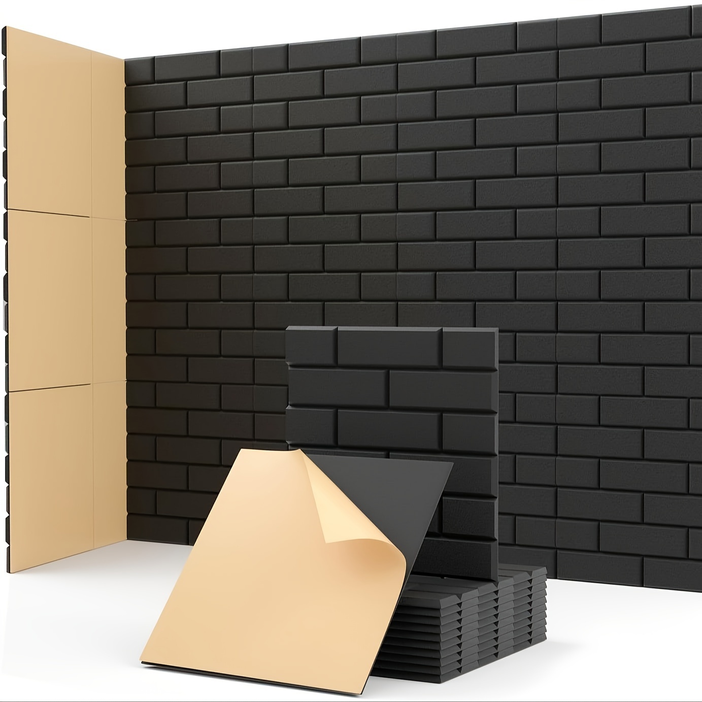 Image of Soundproof Wall Panels Self-adhesive Acoustic Panels Sound Absorbing Panels 12 Pack Noise Cancelling Wall Panels Brick Soundproof Adhesive Panels For Wall Decoration, Acoustic Treatment 9"×9"×0.4"