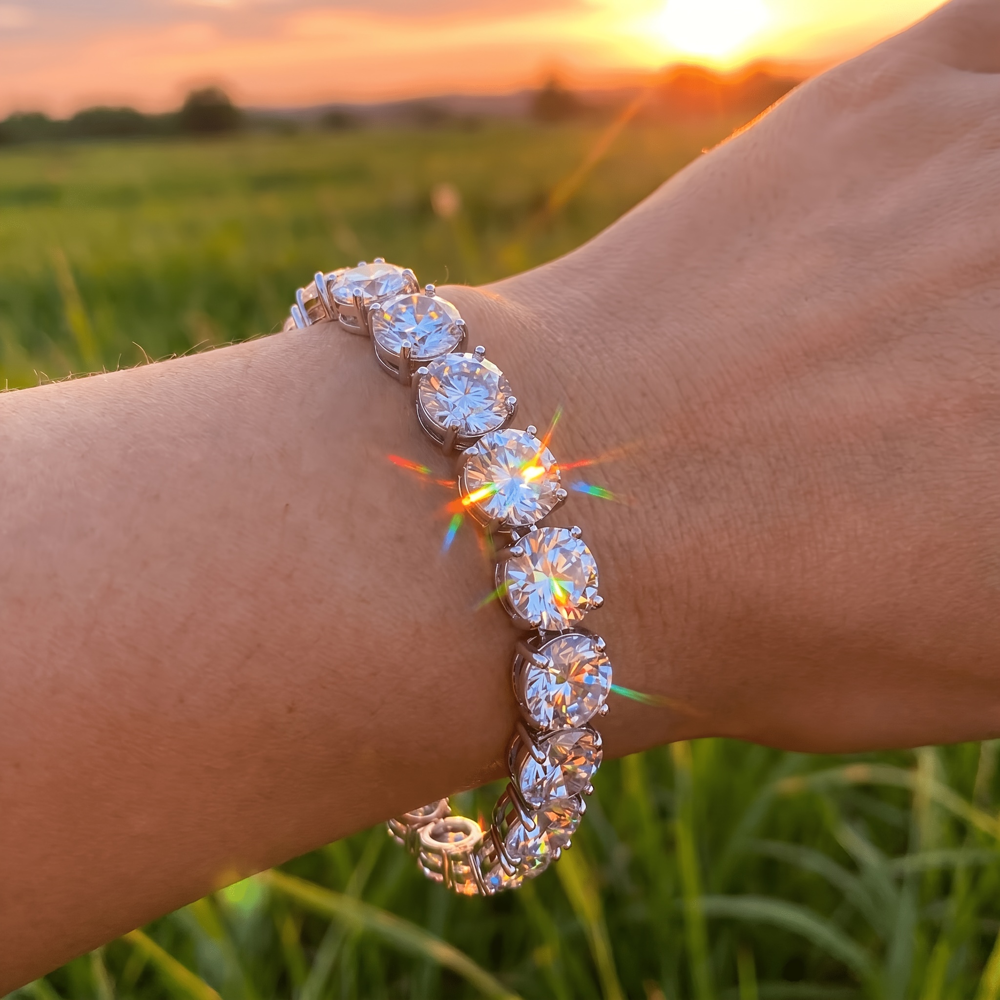 Image of Gift For Wife, Sparkling Moissanite And 925 Silver Plated Bracelet, Luxurious Jewelry