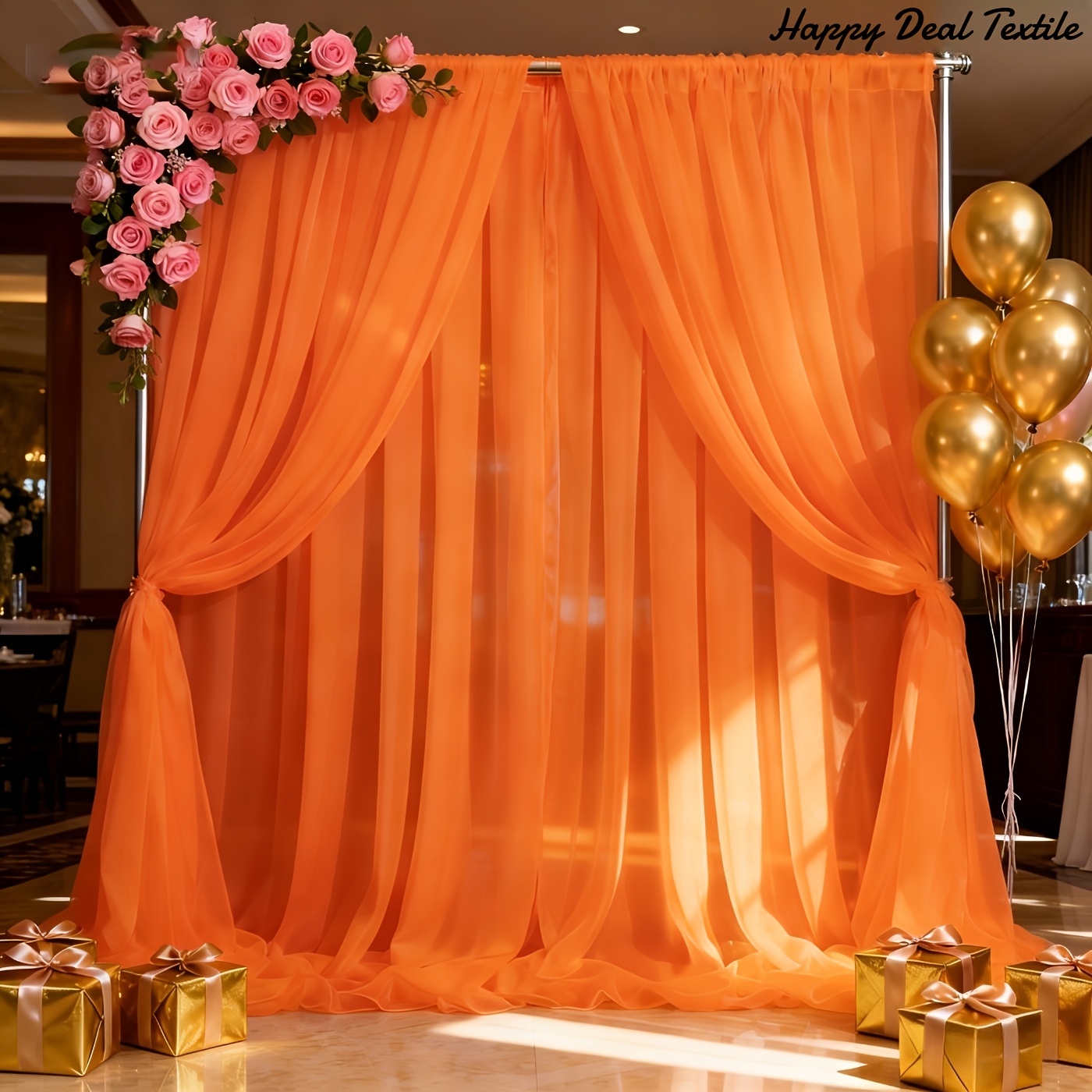 E-shop 2 Stücke Elegante Orange Hochzeits-Party-Hintergrunddeko – Weiches -Mesh-Stoff für Halloween, Weihnachten, Valentinstag, Ostern,