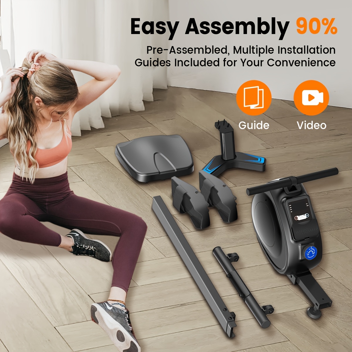 [Magnetic Rowing Machine For Home]Quiet & Compact Smart Rower | 300lbs Capacity | Adjustable Resistance | Glutes, Legs & Arms Workout, Without Battery