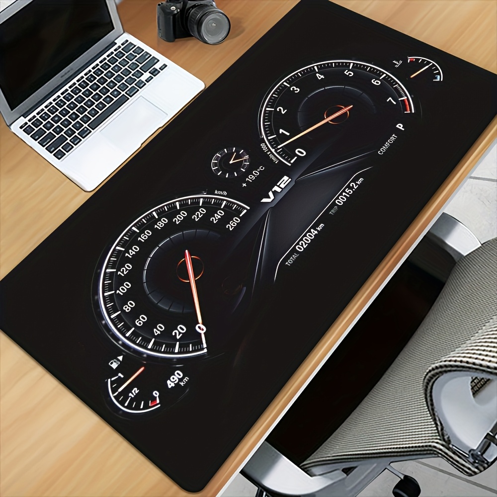TEMU 1pc Xxl Gaming Desk Mat With Car Dashboard Design - Non-slip Surface, Speedometer And Tachometer Scales, Durable Rubber Base, Pc Keyboard And
