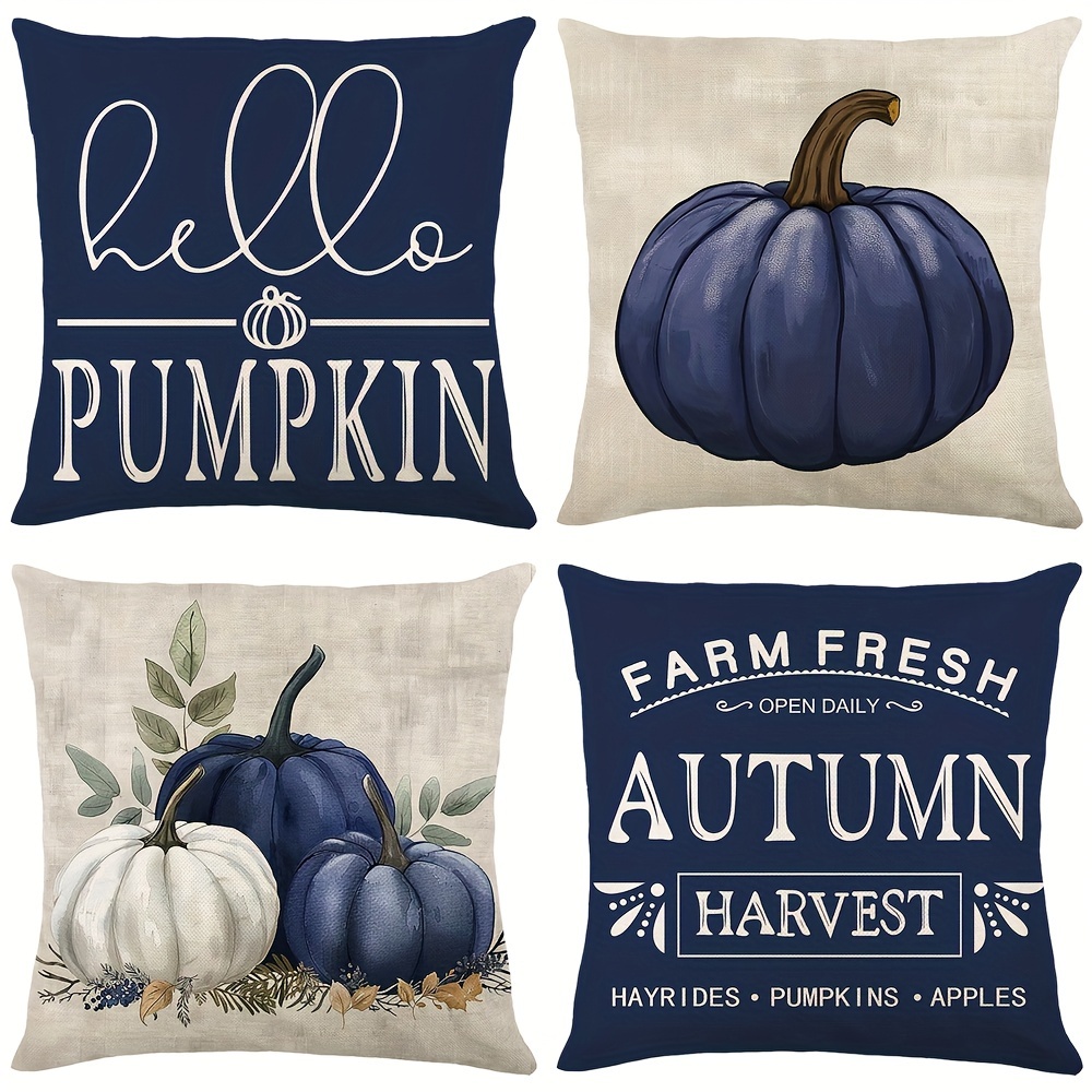 

4-pack Autumn Harvest Festival Throw Pillow Covers With Zipper Closure, Hand Wash Only, Contemporary Style Woven Polyester Printed Decorative Cushion Covers For Living Room