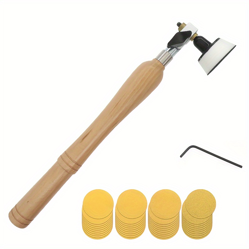42pcs Woodworking Bowl Sander Kit With 2" Diameter, Dual Bearing Head, Grip Hardwood Handle & Hook And Loop Sanding Discs - Versatile For Curved & Flat Surfaces