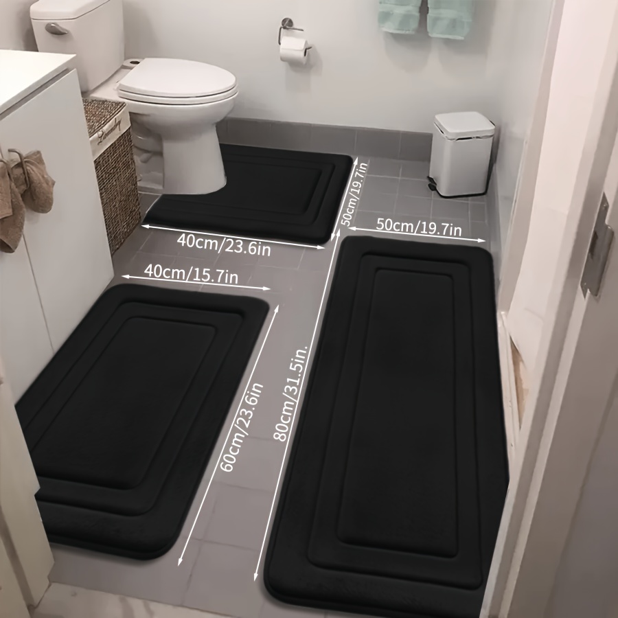 TEMU Ensemble de 3 tapis de bain, matériau en molleton de , tapis de sol confortable avec contour de toilette de U, épais, tapis super absorbant et ,