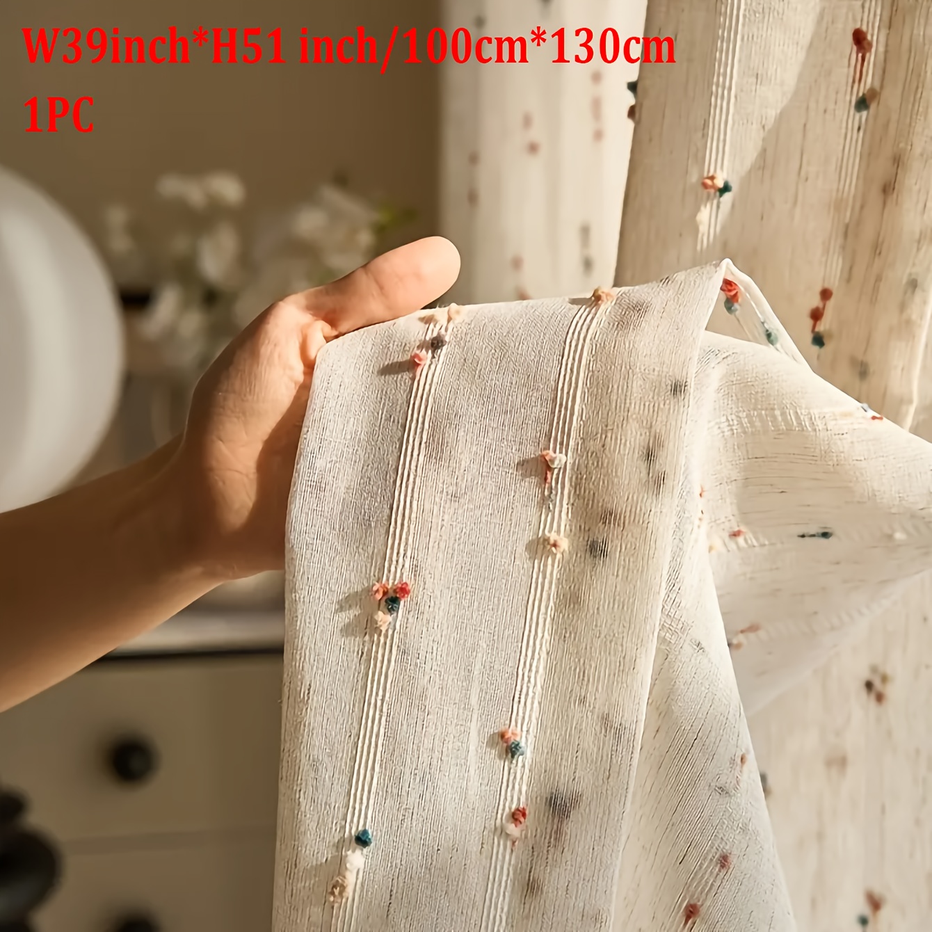 TEMU Embellished Sheer Curtain - Vintage Linen , Light- Window Treatment For Bedroom, Room, - Rod , Hand - 1pc/2pcs Set