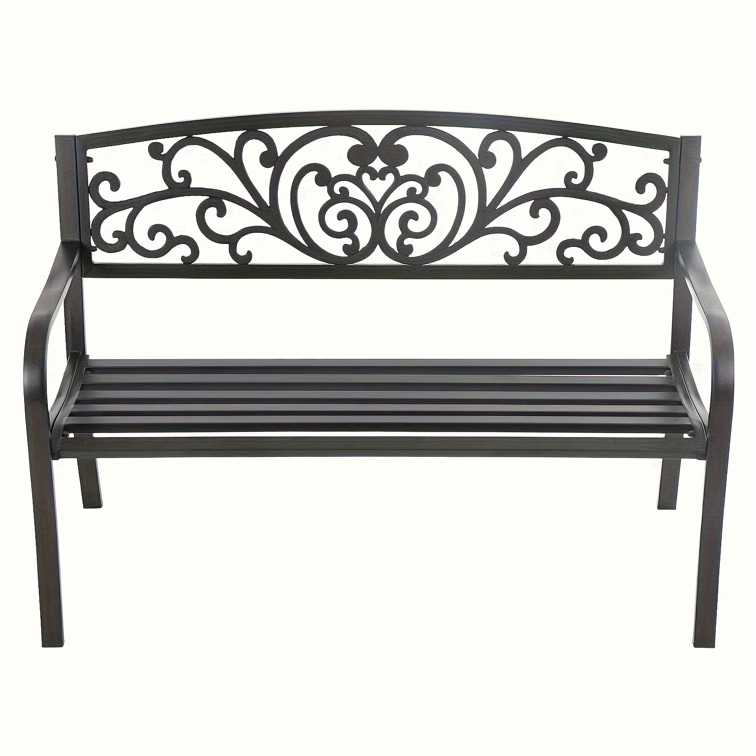 

Patio With Floral Bench Patio Furniture Chair Anti-rust Outdoor Bench Backrest Slatted Seat For & Porch