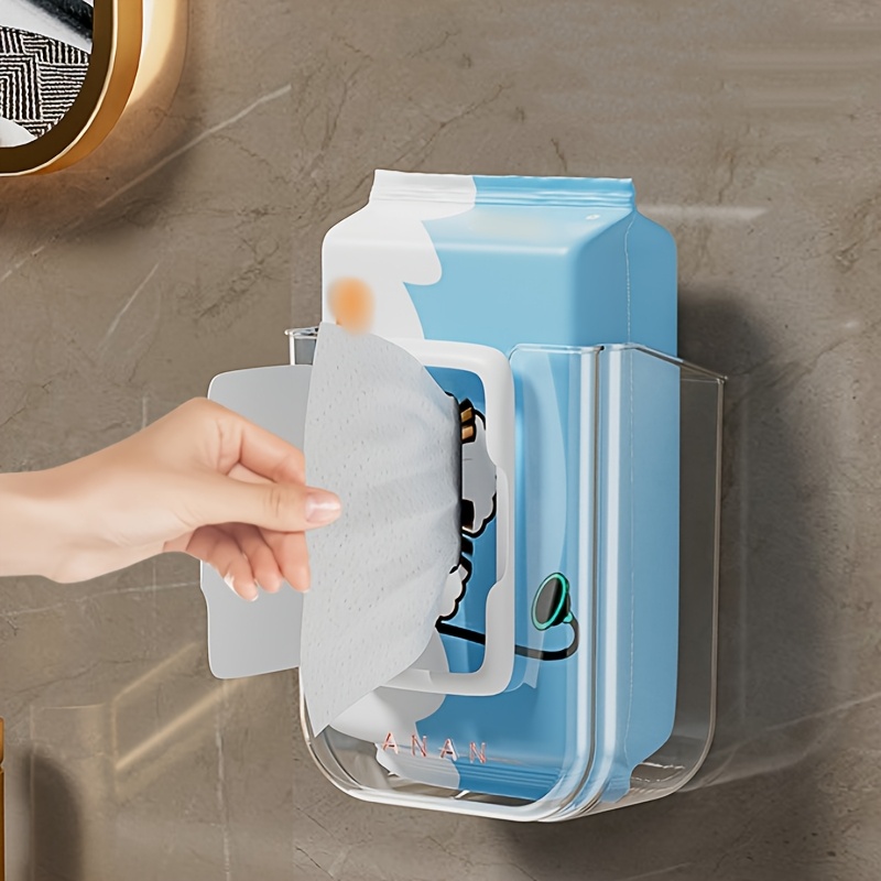 

1pc Wall-mounted Wet Wipe Dispenser With Large Opening - Sturdy, No-drill Installation, Transparent Plastic Holder In - Bathroom