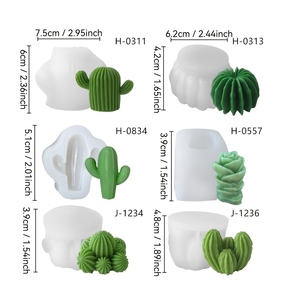 TEMU Un set di 6 mini stampi in silicone a forma di cactus, realizzati in materiale siliconico facile da sformare e pulire, adatti per di candele