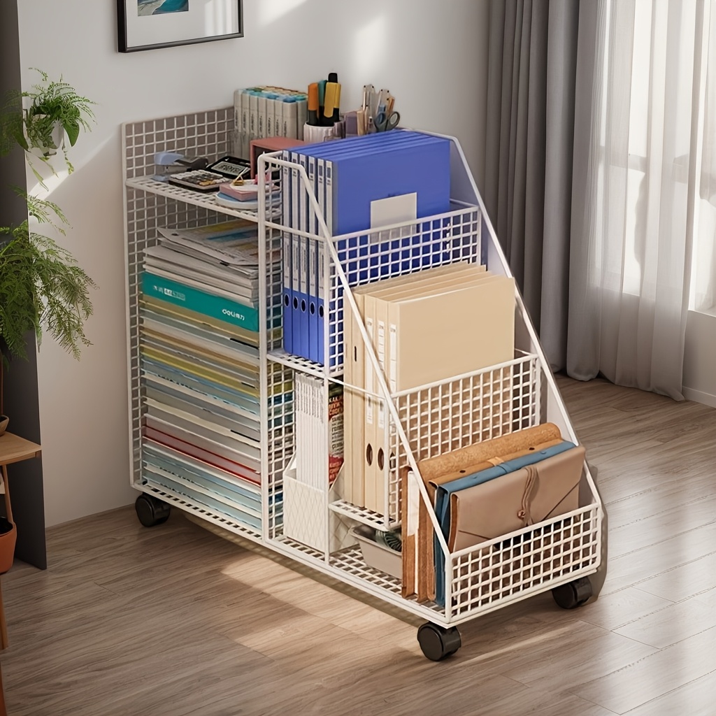 

Portable Under-desk Rolling Bookshelf - Easy Iron Storage Cart, White, Perfect Gift For Christmas/valentine's Day/new Year