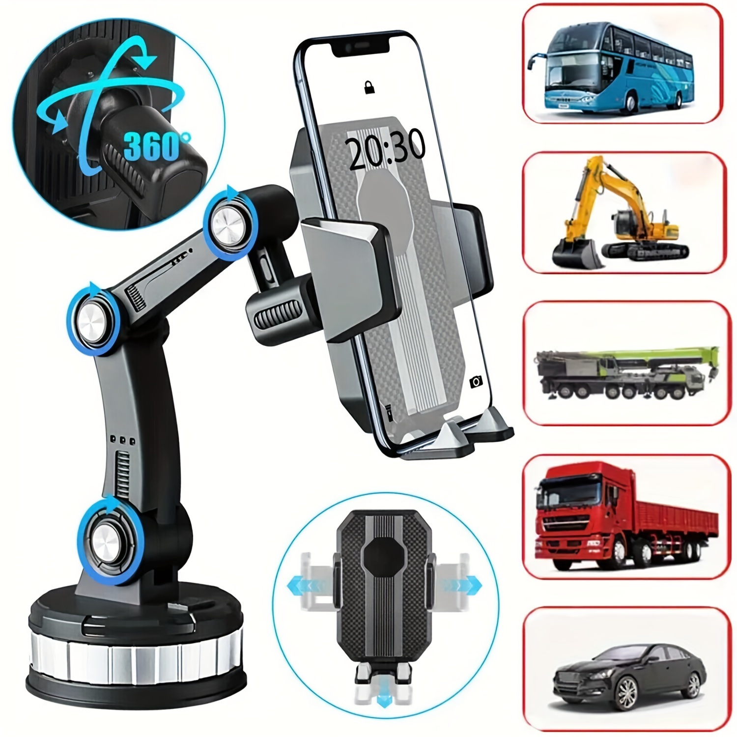 

1pc Multifunctional Mobile Phone Holder, Large Size 1st Generation Truck Bracket, 360 Retractable Rotary Adjustment Universal Car Phone Bracket, For Car, Truck, Engineering Vehicles
