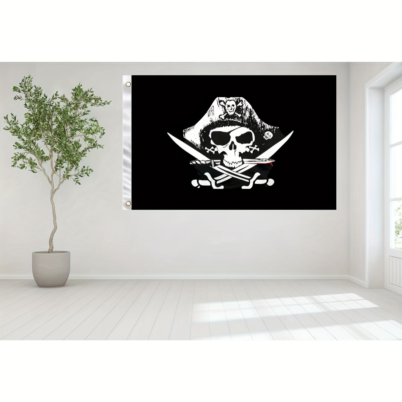 

1pc Pirate - 3x2ft Polyester , Design Crâne Vivant & Épées Croisées, aux UV - Idéal pour les Festivités Extérieures & Décorations Nationales