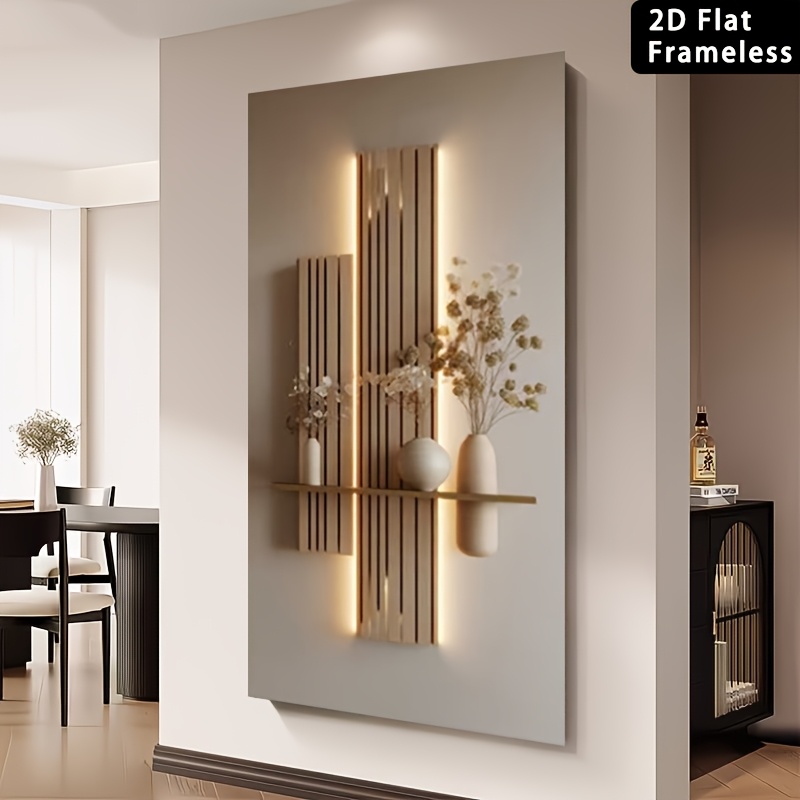plat 2d, [plat 2d] 1 pièce affiche imprimée sur toile   cadre, art mural sur toile, peinture à lhuile sur toile, art mural à lamelles verticales avec rétroéclairage chaud et arrangement floral  , décoration de maison, art mural décoratif, décoration murale, décoration de pièce, décoration