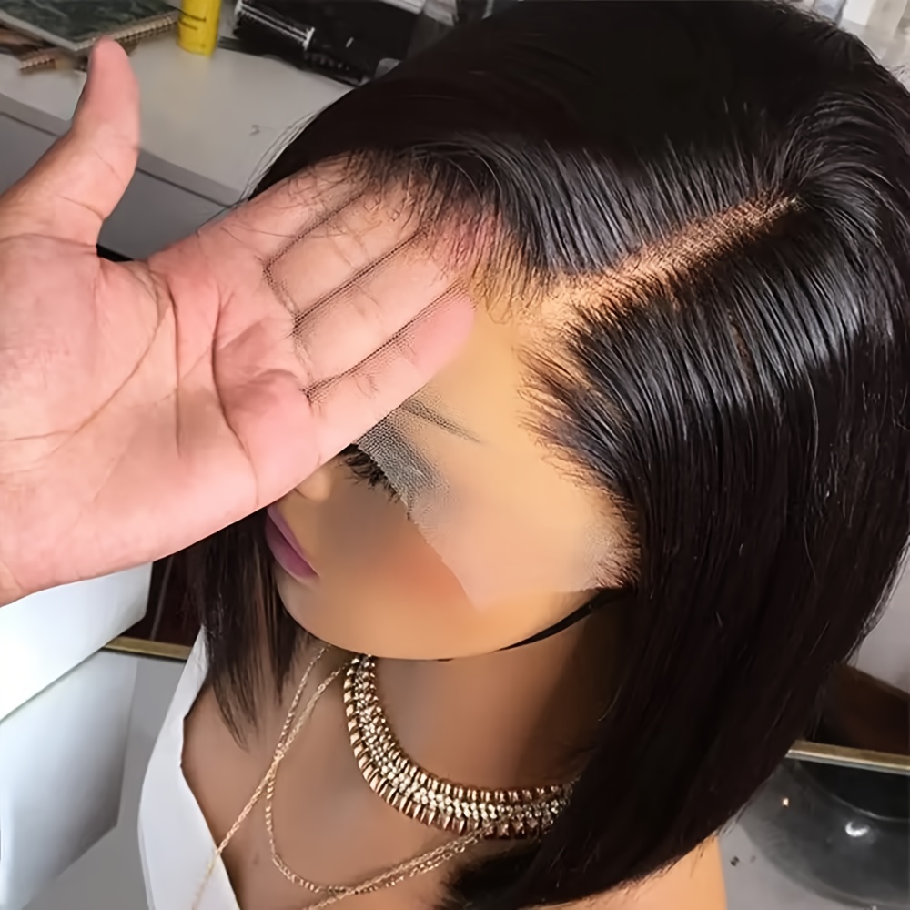 13x4 Hd Lace Front Wig Human Hair - Straight Short Bob With 250% Density Looking Frontal Hairline | Bob Cut For African Women, , Asian | Casual Attire & (compatible With All