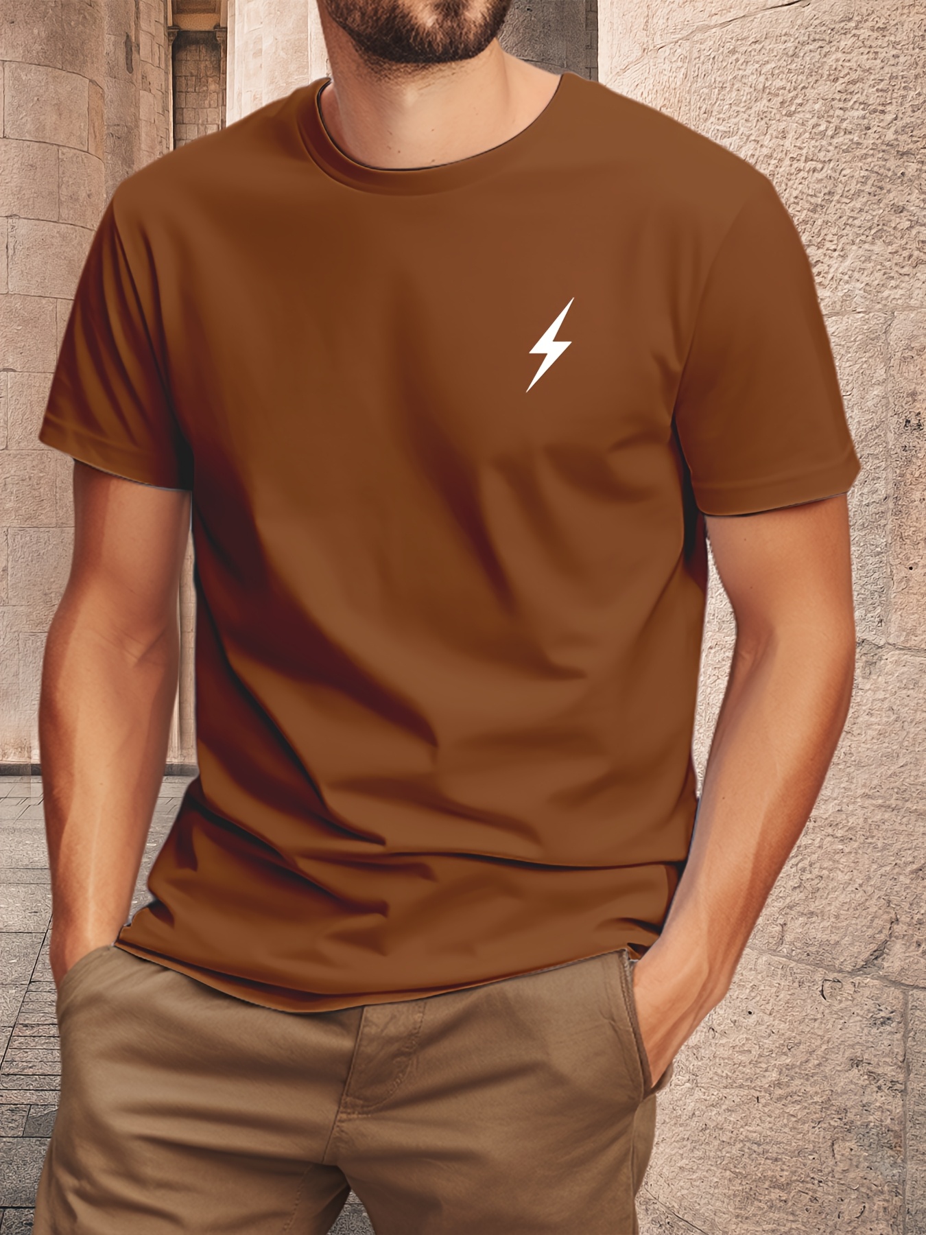 Men'S Lightning Bolt Graphic Print T-Shirt - Cotton Short Sleeve Tee, Green with Black Lightning Bolt Design, Casual Crew Neck, Regular Fit for Casual Attire, Everyday Tshirt | Graphic Tee | Cotton Shir