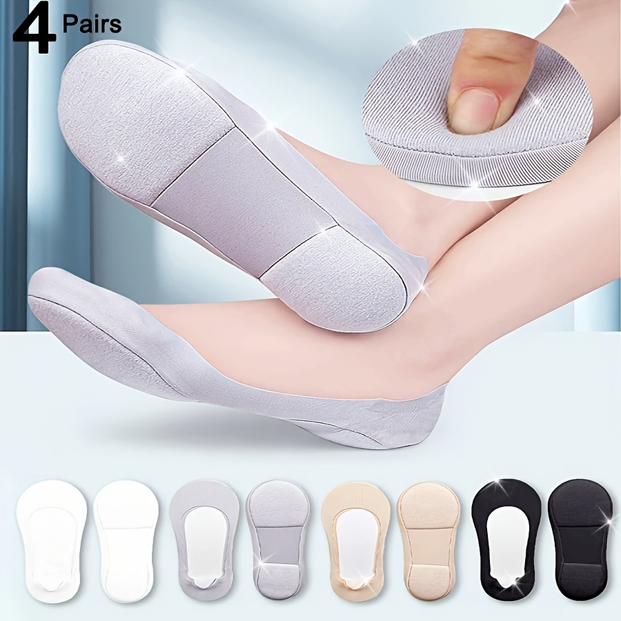 Image of 3 Pairs/4 Pairs Pack Women's Absorbing Pressure Relief Comfortable Casual Comfortable Low-cut Boat Socks Suitable For Matching Any Invisible Women's Low-top Slip-resistant Arch Socks