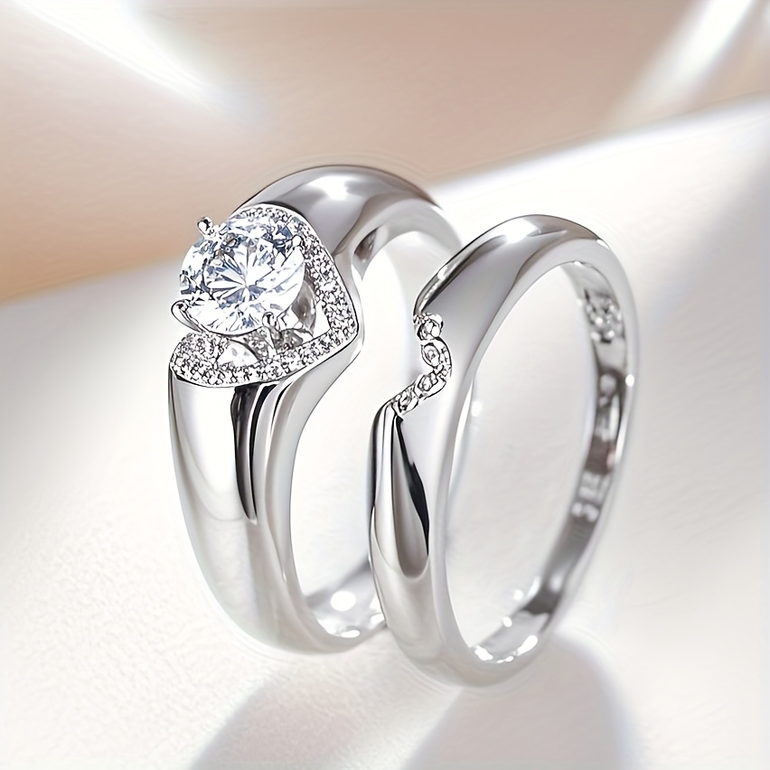French Heart Shaped Couple Rings Set