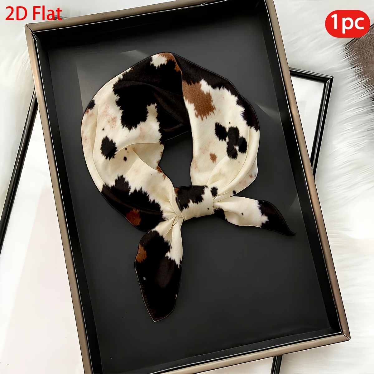 TEMU 2d Flat, 1pc, Women's Scarf, Cow Print, Patterned Decorative Square Scarf, , Multifunctional, Soft And Comfortable, Ideal Gift For Christmas,