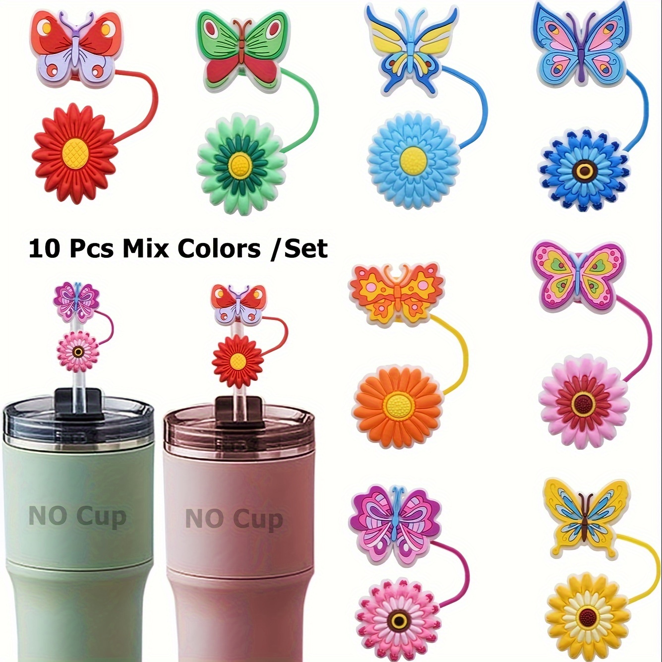 

10pcs Ramadan Butterfly Flower Straw Covers, Reusable Straw Toppers, Straw Caps For 7-8 Mm Drinking Straws, Reusable Dust Proof Straw Cap