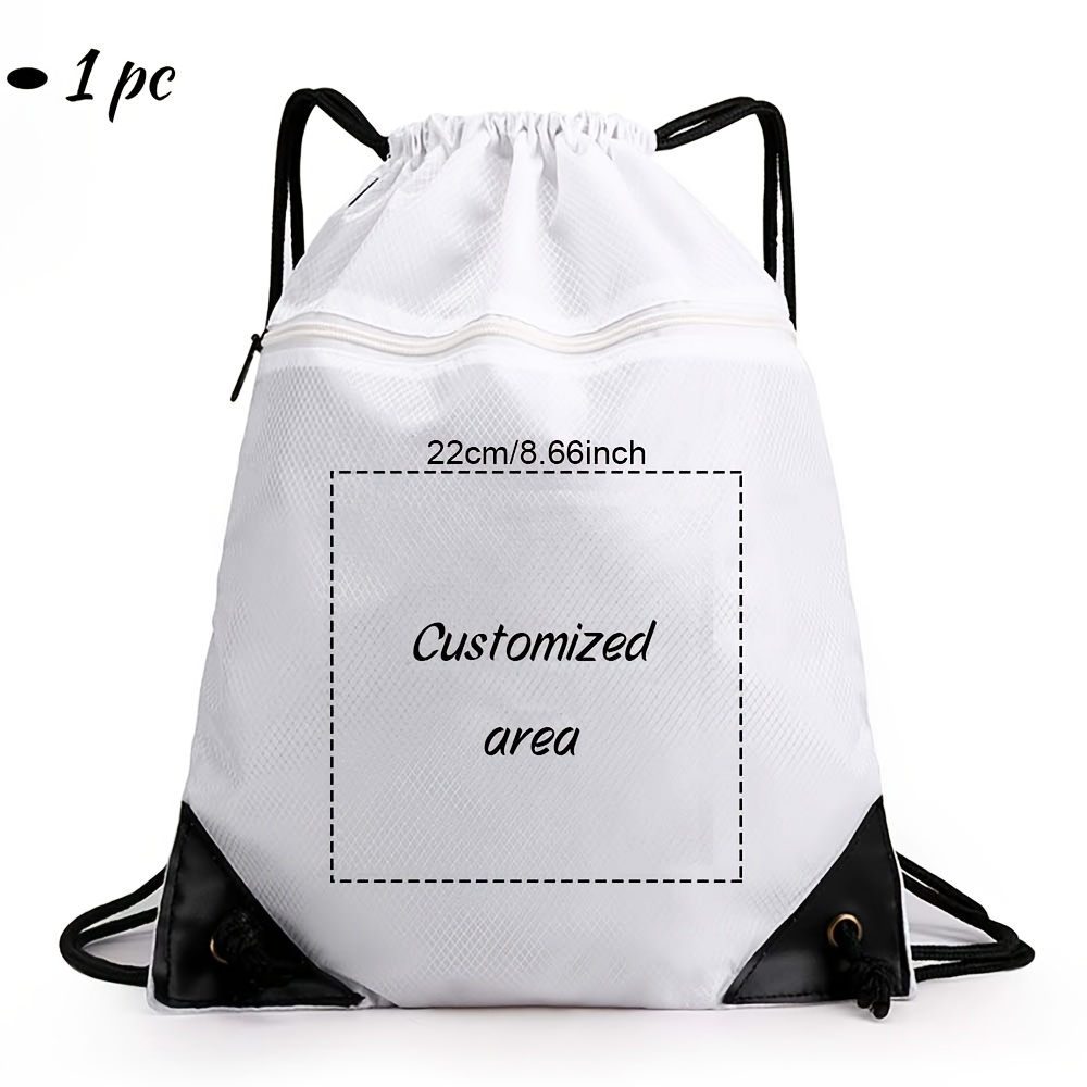 TEMU Customized Personalized Pattern Open-ended Storage Bag, White Ink Heat Transfer Printed High Quality Drawstring Backpack, Suitable For
