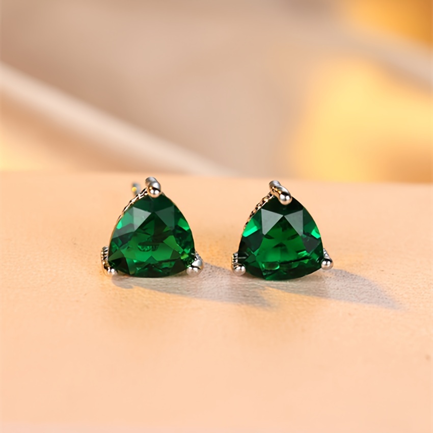 1 Pair Fashion Silvery Color Triangle Cut Blue Stone Stud Earrings Woman Jewelry Studs
