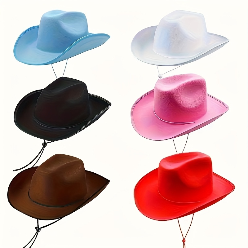 TEMU 6 Cowboy Hats With Brims, Hand-painted Party Felt Hats, Cowboy Hats, Creative Vintage Hats, Personalized Street Fashion Hats, Wide-brimmed Hats,