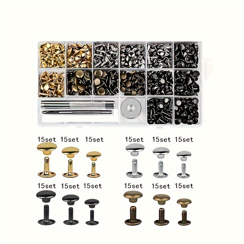 TEMU Leather Rivets Kit With Punch Tool, Double   Rivet Assortment For Diy Leather Craft, Shoes, Bags, Belts, Garments - 6mm & 8mm Round Metal Rivets With Setting Tools