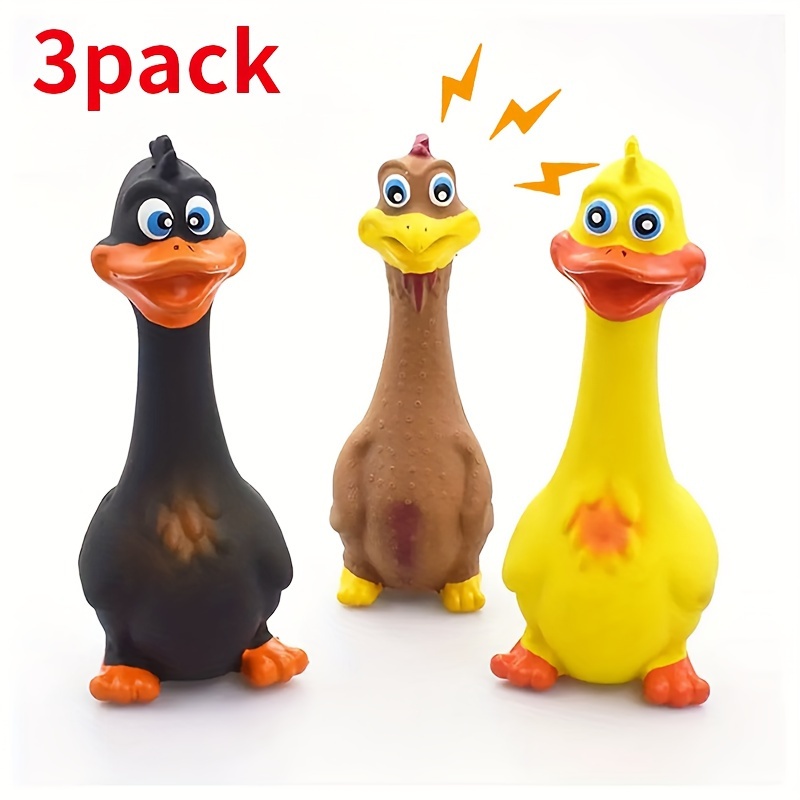 

3pcs Squeaky Chicken Dog Toys - Rubber Duck Chew Toys With Screaming Sound, Bite Resistant, Teeth Grinding, Interactive For All Breeds, Pet Toys