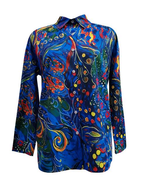 womens elegant long sleeve floral print button up shirt loose fit polyester blend machine washable casual or dressy outfits