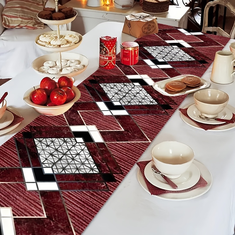 

Red Bohemian Table Runner - Vintage Geometric Dining , Made Of Polyester, Suitable For Decor, For Restaurants, Kitchens And Farmhouses