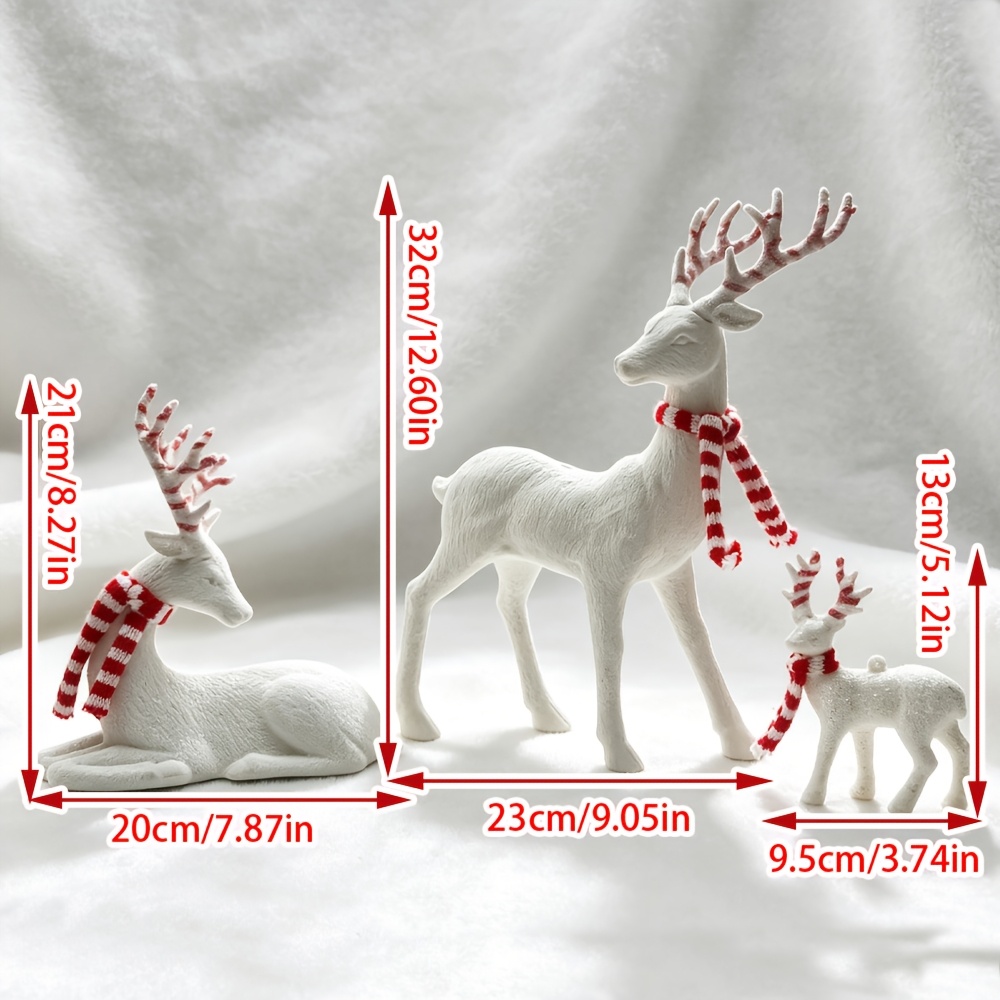 TEMU 3pcs Collectible Figurines, Christmas Reindeer Statue Ornaments, With Scarf, Home Decor, Suitable For Christmas, Thanksgiving, Holiday Parties,
