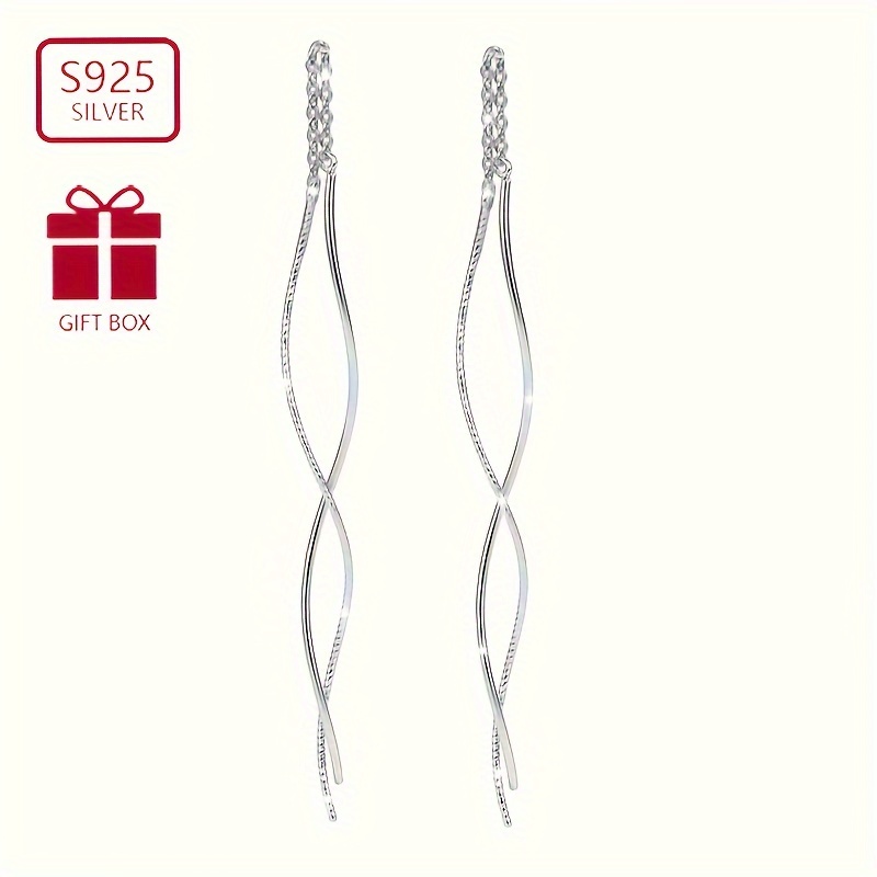 

2pcss925 Pure Silver Geometric Spiral Pattern Earrings Simple Personalized Wave Pattern Ear Wire Drop Earrings As A Valentine's Day Gift For Girls . 1.65g