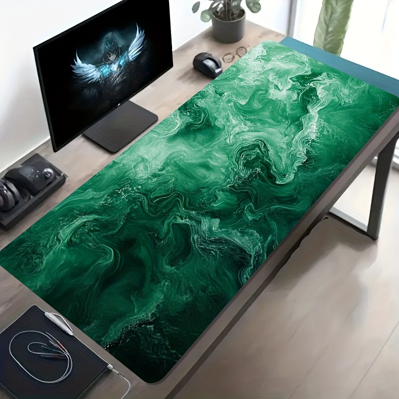 TEMU 1 Extra-large Gaming Mouse Pad With Green- Dynamic Design, Non-slip Washable Rubber Base, Large Desk Mat Office Accessory, Computer Decor