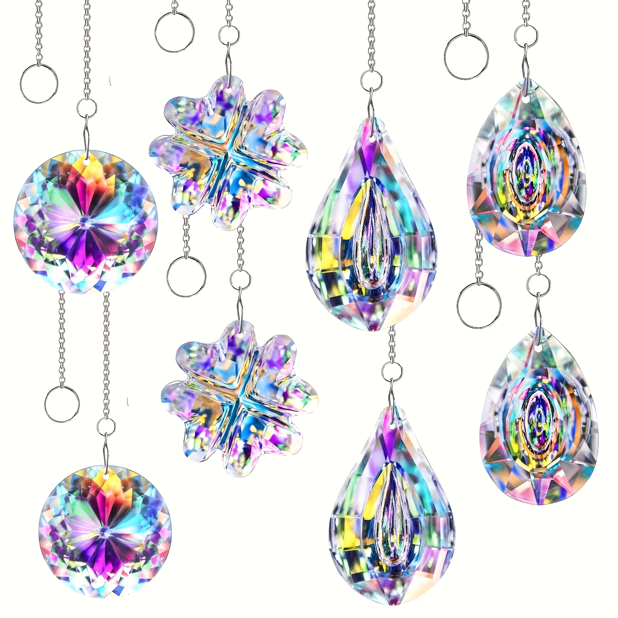 Image of 8pcs K9 Crystal Prism Pendant Set - For Windows, Fan Switches & Home Decor - Perfect Gift For Valentine's, Christmas & Mother's Day