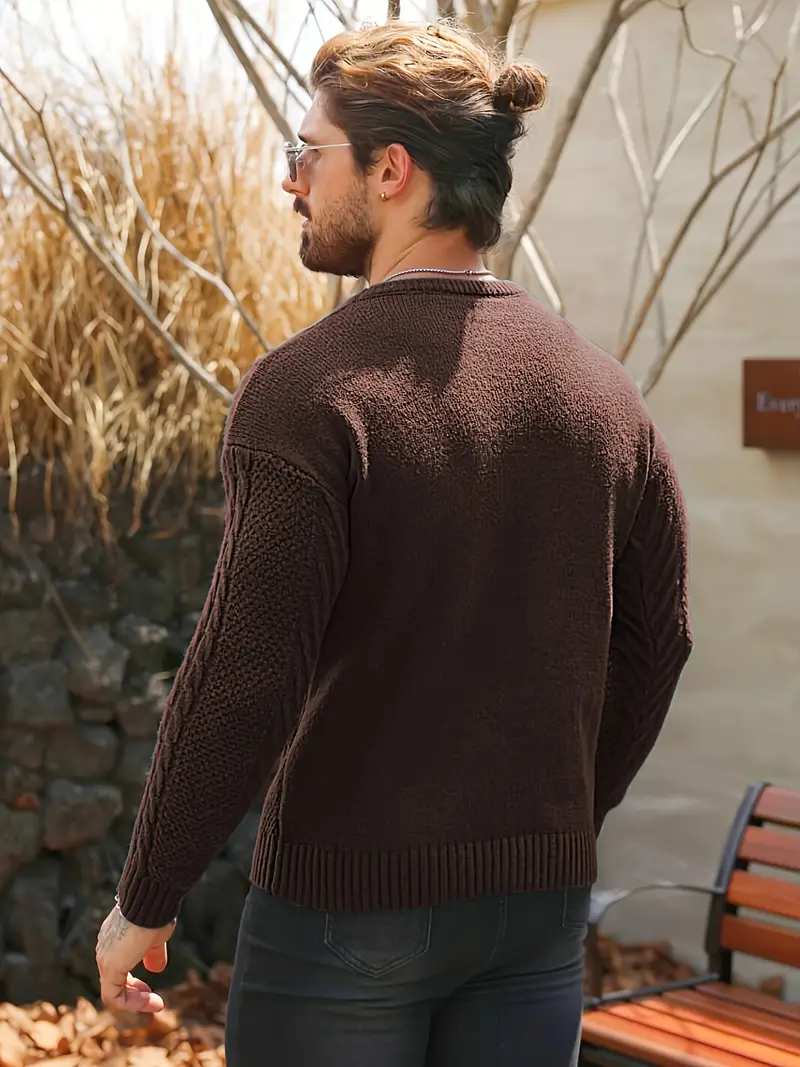 mens winter warm knit sweater soft round neck long sleeve casual pullover solid color beige navy machine washable thick sweater jacket for cold weather office casual attire Product details 26