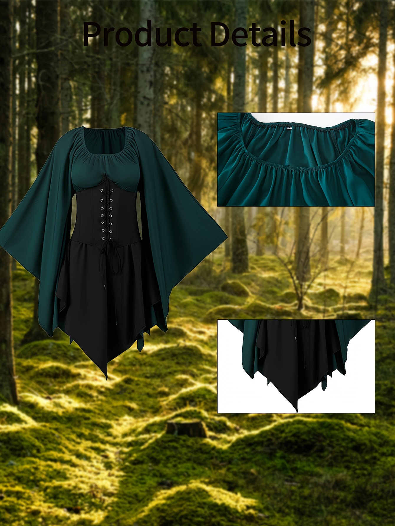 Robe chemise irlandaise avec corset traditionnel pour Halloween, femme, taille M, costume de cosplay, gothique, rétro, à manches longues, style gothique, sasuke, cosplay, kaki, taille S