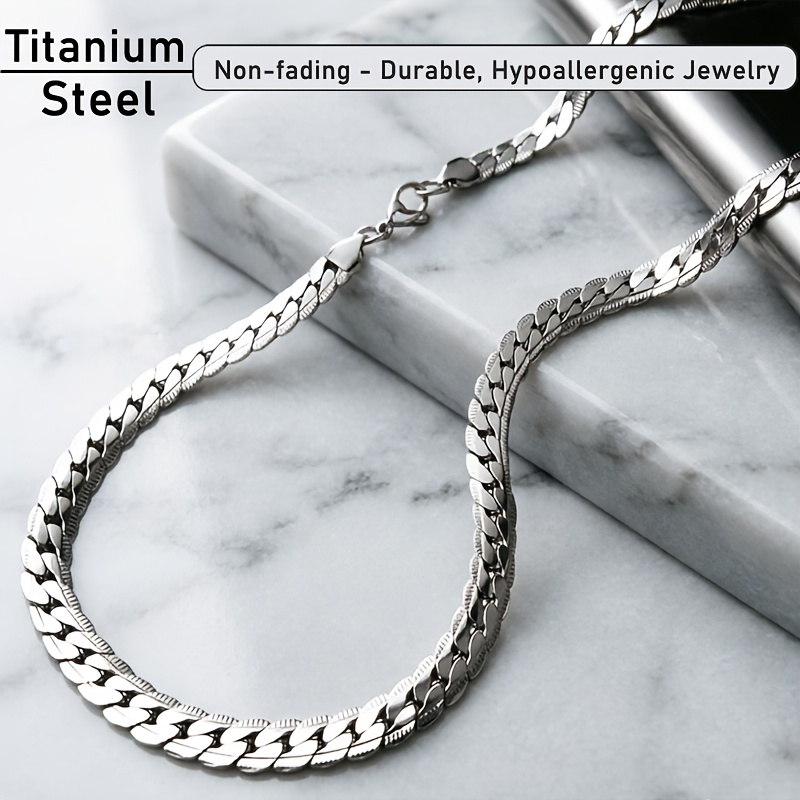 Image of 1pc Men's Exquisite Elegant Embossed Titanium Steel Necklace Fashion Additions, Washable And , Men's Party, Vacation, Gift Necklace All-match Jewelry
