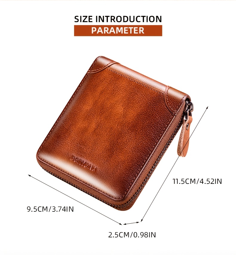 genuine leather short wallet zipper multi functional - Temu South