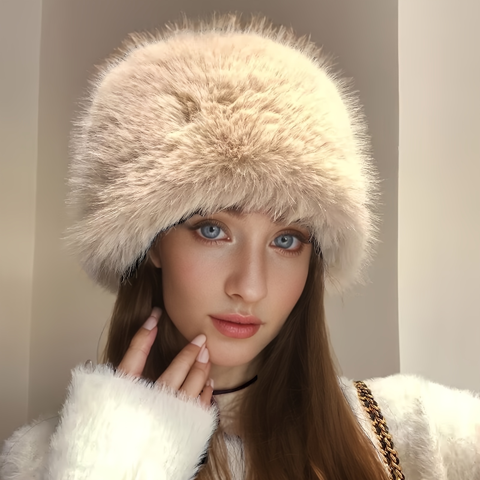 

1pc Soft And Winter Warm Artificial Fur Hat, Comfortable, Lightweight And Adjustable Style Warm Hat Ski Hat