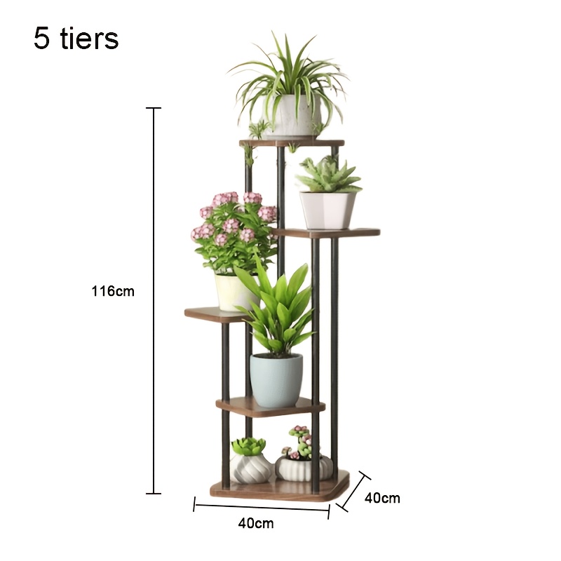 Image of Plant Stand Indoor Plant Shelf Outdoor Wood Plant Rack For Multiple Plants 5 Tiers Ladder Plant Holder For Living Room Patio Boho Home Decor For Gardening