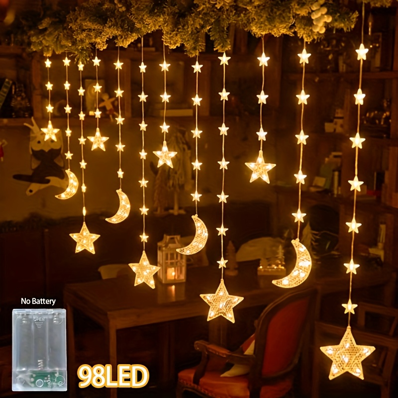 2d flat 1pc led stars and moon hanging decoration lights 8   twinkle battery powered excluding battery 98 warm white lights indoor bedroom and curtain decoration birthday and   decoration lights