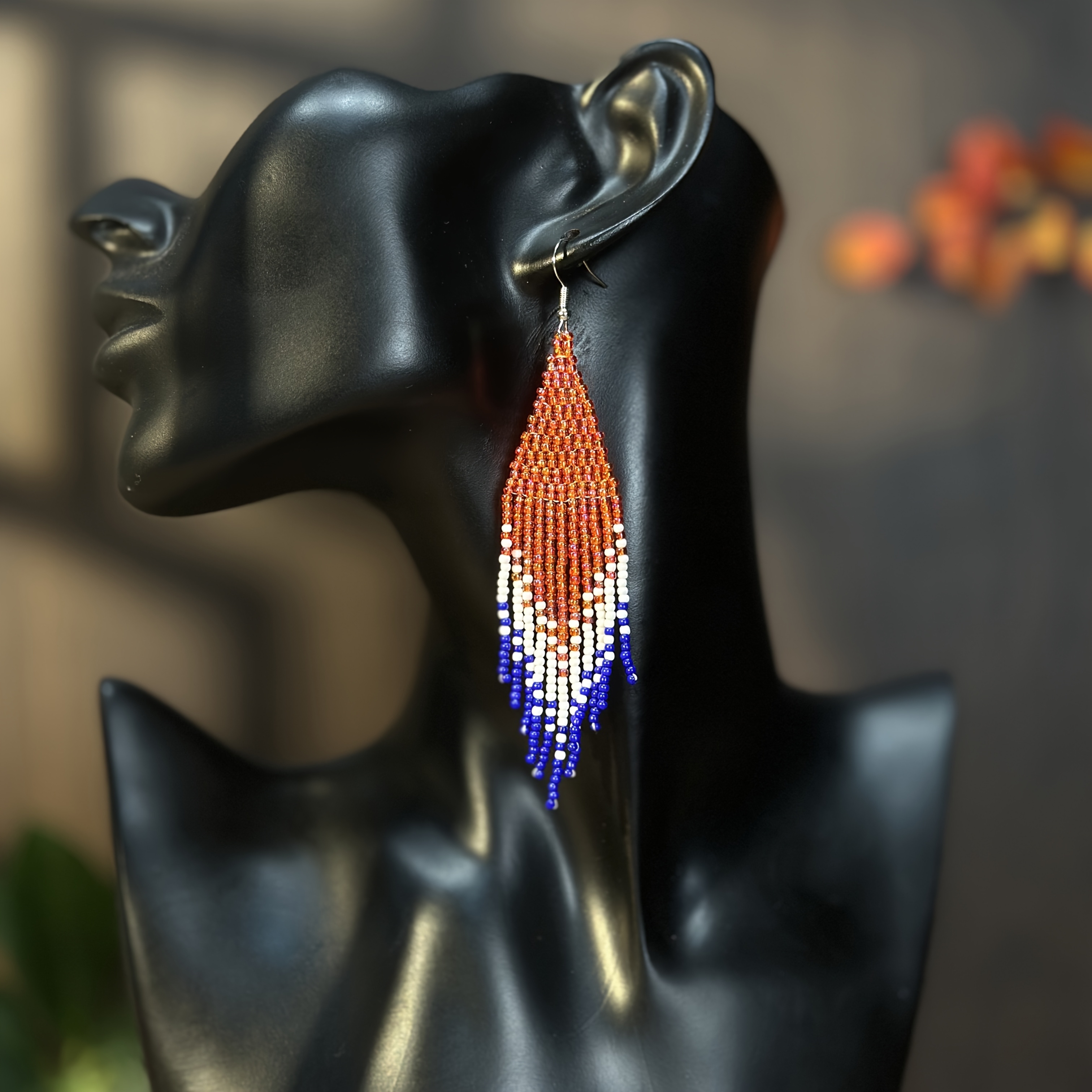 Women's Geometric Design Color-Gradient Long-Tassel Earrings