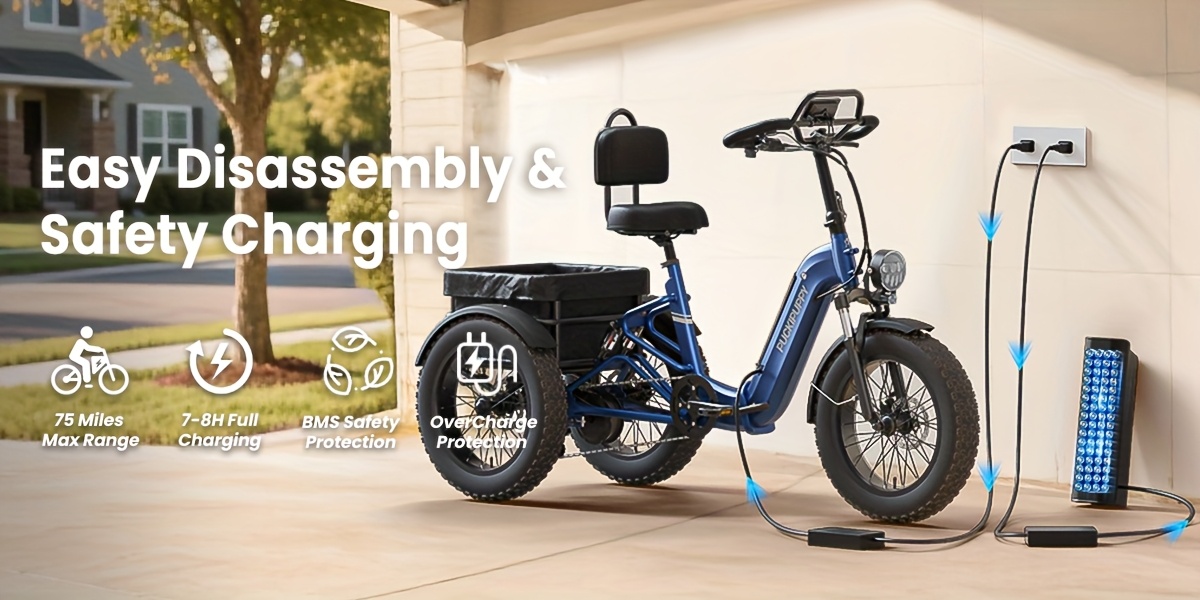 full suspension   for adults rear mounted high power motor 20 tire wide seat   with reverse 48v 720wh battery 75 miles 19mph cargo tricycle with torque sensor large basket turn   adult tricycle   riding sturdy frame     motor reinforced tires cargo bike powerful motorcycle e bike Product details 5