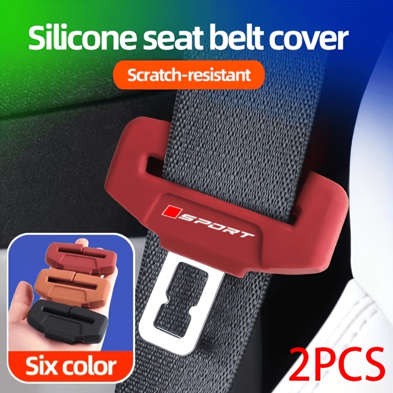 TEMU 2pcs Car Seat Belt Protection Covers - Red Square , Heavy-duty Silicone Noise-proof, Scratch-resistant And Wear-resistant, Suitable For Most
