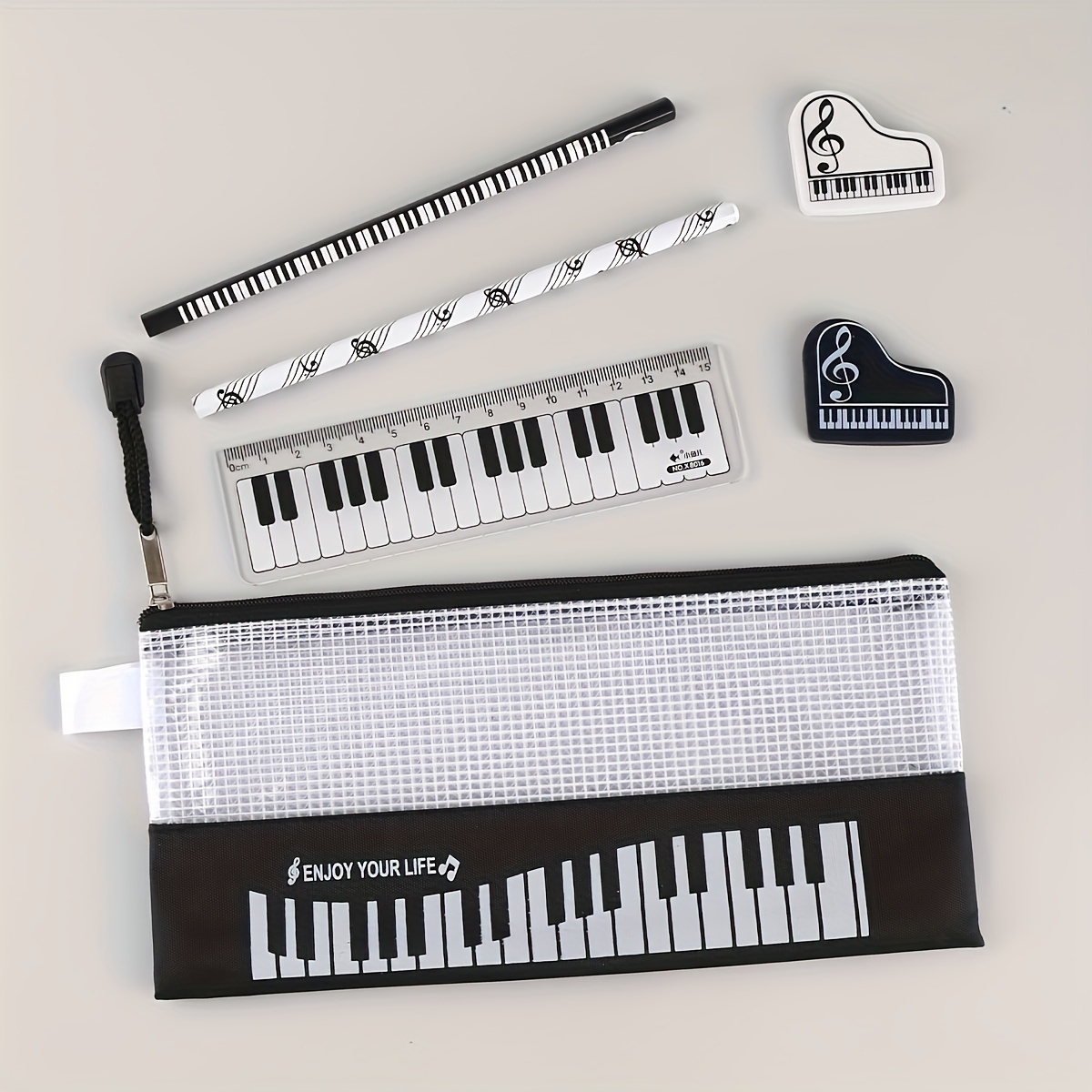 

6pcs/box, Piano Keys Style Stationery Set Pencil Pouch Student Gifts Cartoon Stationery Supplies, Back To School, School Supplies, Kawaii Stationery, Colors For School, Stationery, Writing Pens