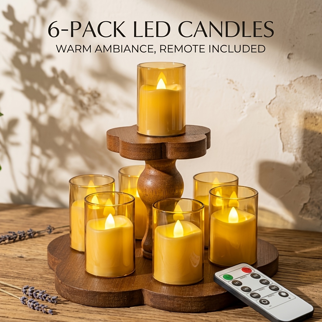 Acryl, Rauchlose Kerzenlampe, Weihnachts-Kerze mit Fernbedienung, Flammenfrei, mit realistischem beweglichem Docht, 3D-Flamme, goldene Mini 6/12/24 Stück Batteriebetriebene LED-Tee Lichter, geruchlose