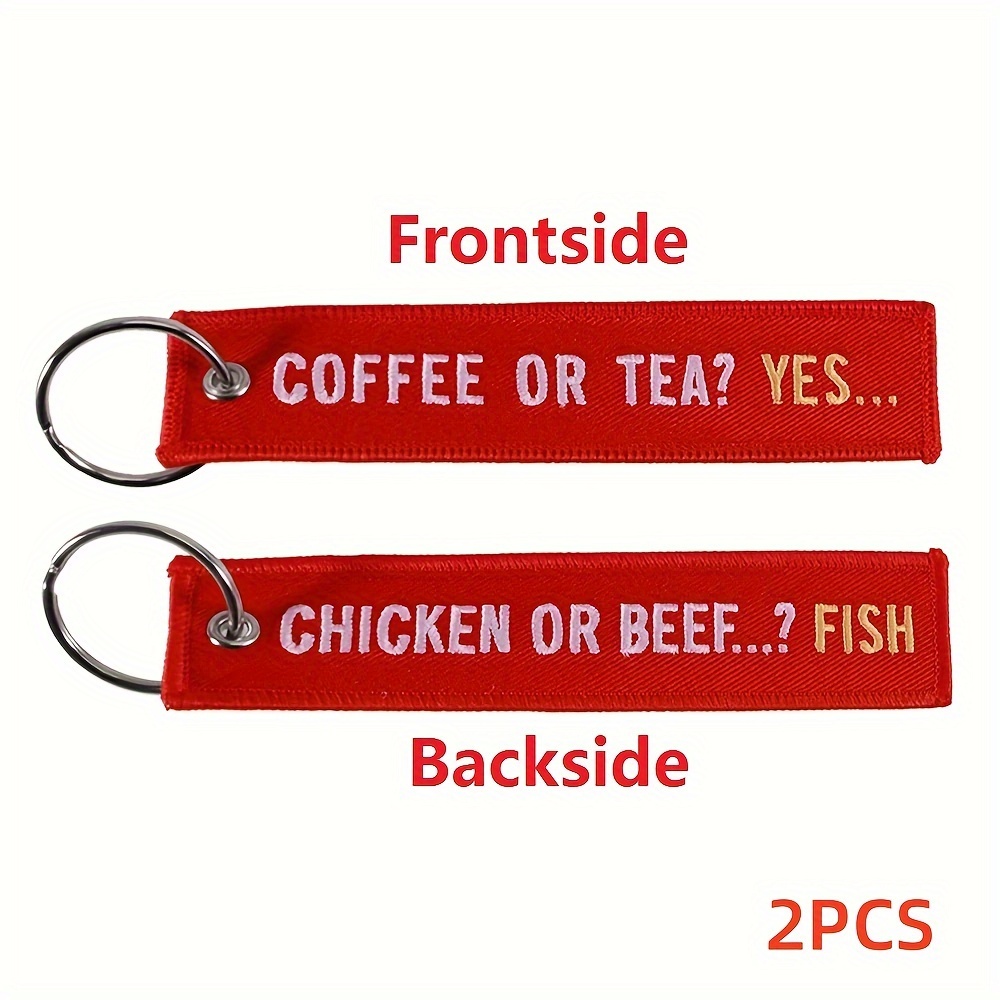 2pcs/lot Chains Coffee Or Tea Yes Embroidery Keychains Chicken Or Beef Fish Key Ring